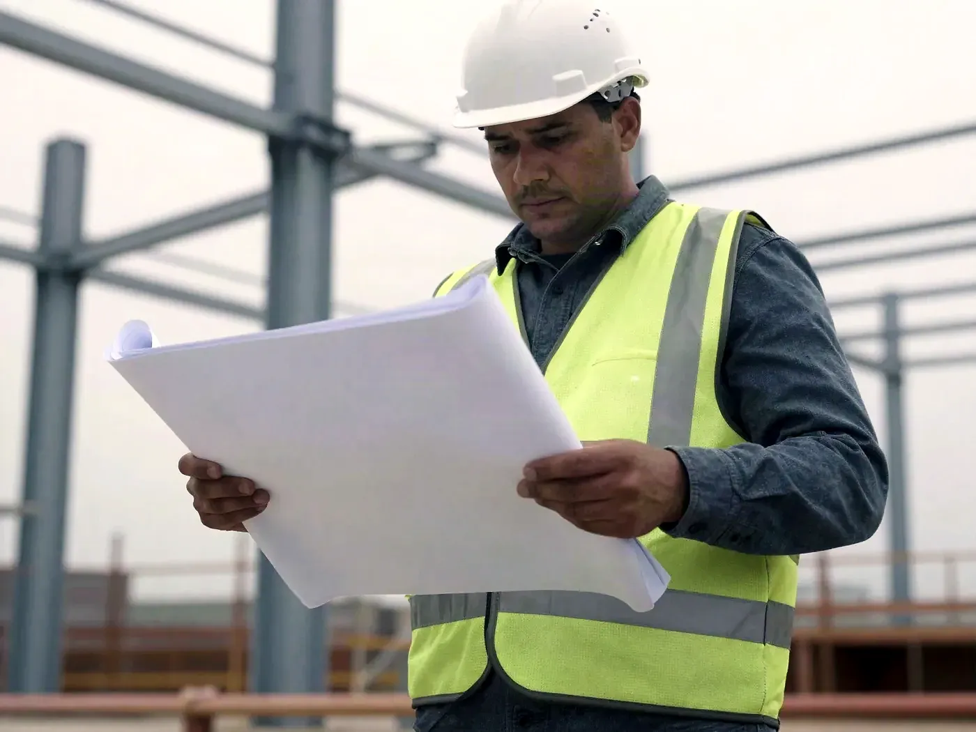 Buildcore site supervisor reviewing plans on site
